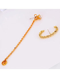 Elegant Gold Color Round Pendant Decorated Asymmetric Earring
