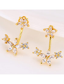 Sweet Gold Color Diamond Clover Shape Decorated Simple Earring