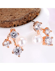 Sweet Rose Gold Diamond&pearl Ball Shape Decorated Simple Earring
