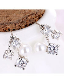 Sweet Silver Color Diamond&pearl Ball Shape Decorated Simple Earring