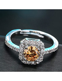 Sweet Champagne Diamond Decorated Simple Adjustable Ring
