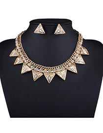 Exaggerate White Hollow Out Triangle Pendant Decorated Nacklace Set