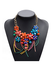 Lovely Multi-color Beads Hand-woven Pendant Decorated Short Chain Necklace