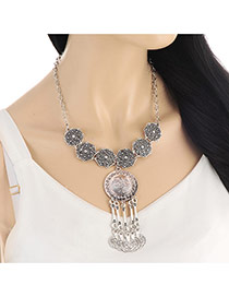 Personality Silver Color Round Shape Pendant Decorated Short Chain Necklace