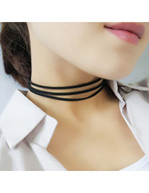 Elegant Black Pure Color Decorated Multilayer Collar Necklace