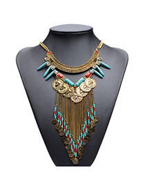 Vintage Gold Color Metal Coins Decorated Double Layer Tassel Necklace