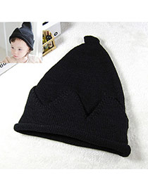 Cute Black Pure Color Decorated Crown Shape Hat