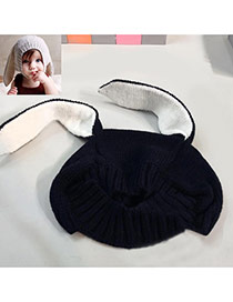 Cute Black Pure Color Decorated Rabbit Shape Hat
