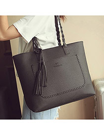 Elegant Black Tassel Pendant&pocket Decorated Square Shoulder Bag