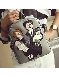 Cute Gray Family Pattern Decorated Pure Color Backpack