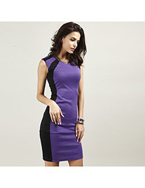 Sexy Purple Color Matching Decorated Sleeveless Tight Dress