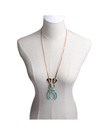 Fashion Blue Irregular Shape Gemstone Decorated Long Necklace
