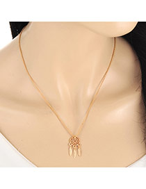 Fashion Gold Color Metal Leaf Pendant Decorated Hollow Out Long Chain Necklace