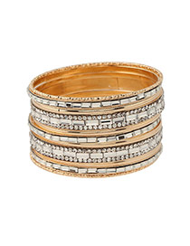 Vintage Gold Color Geometric Shape Diamond Decorated Simple Bracelet