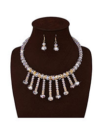 Elegant White Round Shape Decorated Tassel Short Chain Jewelry Sets