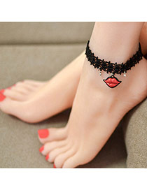 Vintage Black Sexy Lip Pendant Decorated Simple Wide Anklet