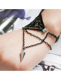 Retro Black Triangle Pendant Decorated Multilayer Bracelet