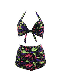 Lovely Multi-color Scrawl Pattern Decorated Color Matching Bikini