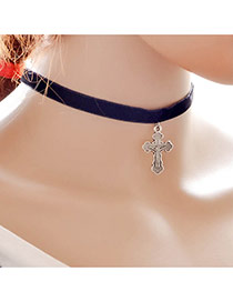 Vinatge Black Metal Cross Pendant Decorated Simple Choker Necklace