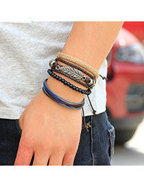 Retro Coffee Meatal Leaf Decorated Hand-woven Multilayer Bracelet