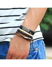 Personality Black Meatl Wing Decorated Hand-woven Multilayer Bracelet