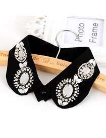 Fashion Black Big Gemstone Decorated Pure Color Simpe Collar