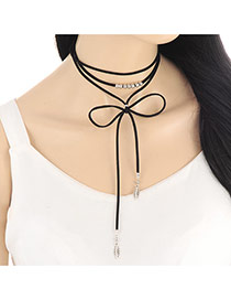 Trendy Black Leaf Pendant Decorated Multi-layer Simple Necklace