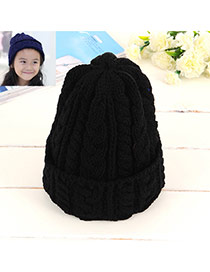 Fashion Black Twist Shape Design Pure Color Simple Knitting Hat