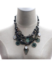 Trendy Black Coin Pendant Decorated Multi-layer Bead Necklace