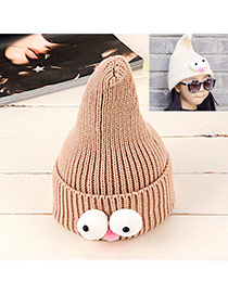 Lovely Khaki Pure Color Design Big Eyes Decorated Baby Knitted Hat