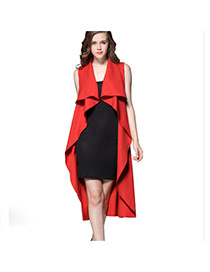 Elegant Red Pure Color Design Sleevelss Dust Coat