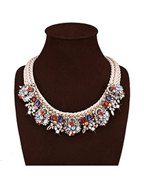 Delicate Multi-color Diamond Decorated Hand-woven Short Chain Necklace