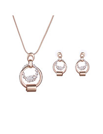 Delicate Rose Color Two Round Shape Pendant Decorated Long Chain Jewelry Sets