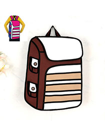 Cute Brown Cartoon 3d Strip Pattern Decorated Simple Backpack