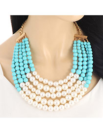 Fashion Green Pearls Decorated Multi-layer Color Matching Necklace
