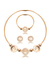 Fashion Gold Color Hollow Out Round Shape Decorated Multi-layer Jewelry Sets (3pcs)