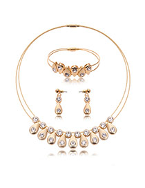 Fashion Gold Color Diamond Decorated Double Layer Jewelry Sets (3pcs)