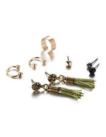 Exaggerate Gold Color+green Tassel Decorated Geometric Shape Design Jewelry Sets
