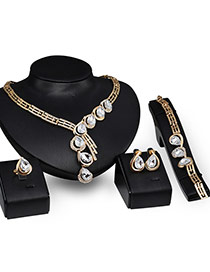 Fashion Gold Color Oval Shape Diamond Decorated Short Chain Jewelry Sets