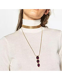 Vintage Purple Three Round Shape Pendants Decorated Double Layer Necklace