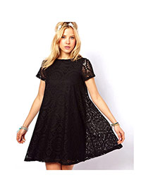 Trendy Black Flower Pattern Decorated Hollow Out Short Sleeve Dress