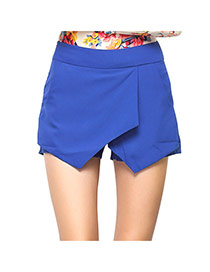 Fashion Sapphire Blue Pure Color Decorated Irregular Shape Design Skirt