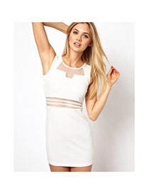 Fashion White Geometric Neckline Decorated Sleeveless Perspective Short Dress