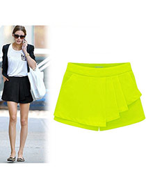 Fashion Yellow Pure Color Design Simple Design Bilayer Shorts