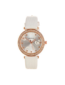 Lovely White Heart Shape Decorated Simple Strap Watch