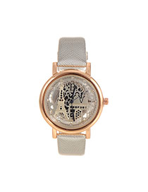 Delicate Silver Color Hollow Out Eiffel Tower Shape Pattern Decorated Simple Watch