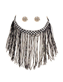 Trendy Black Long Tassel Decorated Short Chain Simple Jewelry Sets