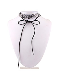 Vintage Black Round Shape Decorated Bowknot Shape Necklace