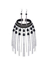 Delicate Silver Color Tassel& Bead Pendant Decorated Simple Design Jewelry Sets