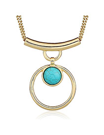 Fashion Blue+golden Color Hollow Out Round Shape Pendant Decorated Simple Design Necklace